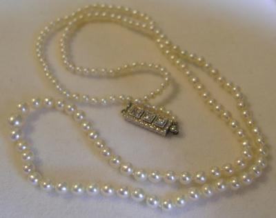 Antique Pearl Necklace With Diamond Clasp Plus Gem Lab Certificate Single  Strand | 997546 | Sellingantiques.co.uk