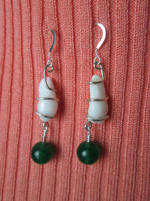 green stone and pearl earrings