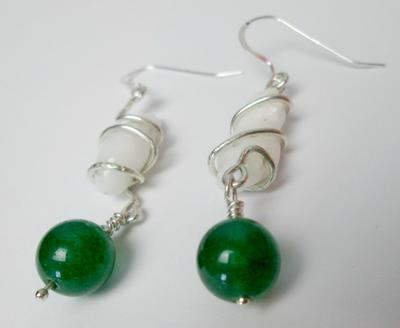 Sterling Tiny Pearl Green Stone Drop Earrings