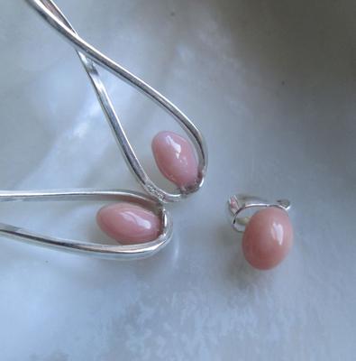 conch pearl sterling earrings pendant silver pink light