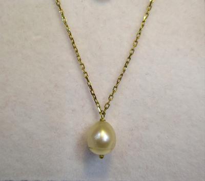 Natural Basra Pearl Attached to an 18k Gold Chain