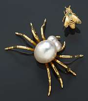 Pearl Spider with a Gold Fly on Amethyst