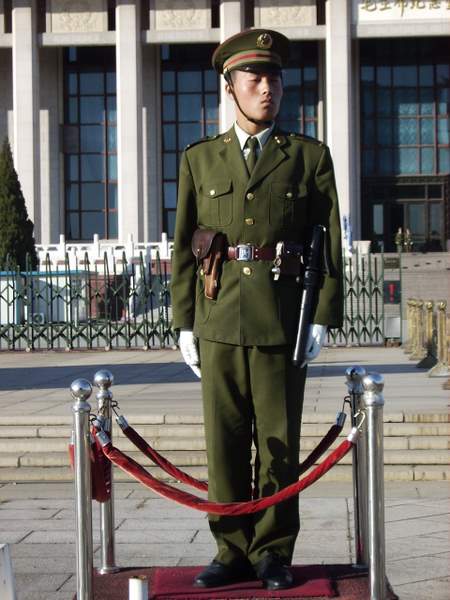 Chinese Soldier Standing Guard in Tienanmen Square